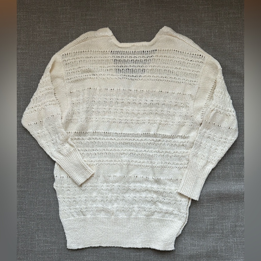 Free People Hot Tropics Pullover Tunic Sweater M White Open Knit Boho Oversized - Picture 3 of 10